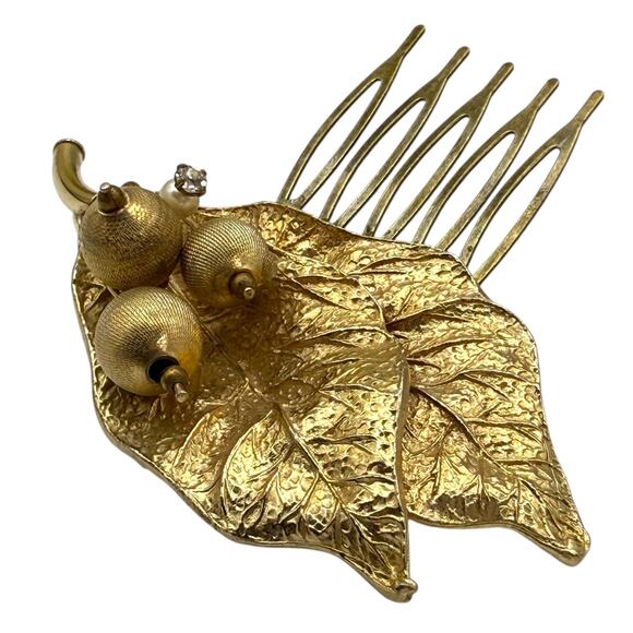 Bridal Gold Leaf Hair Accessory Wedding Clip Vintage Jewelry Hairpiece - Picture 3 of 5